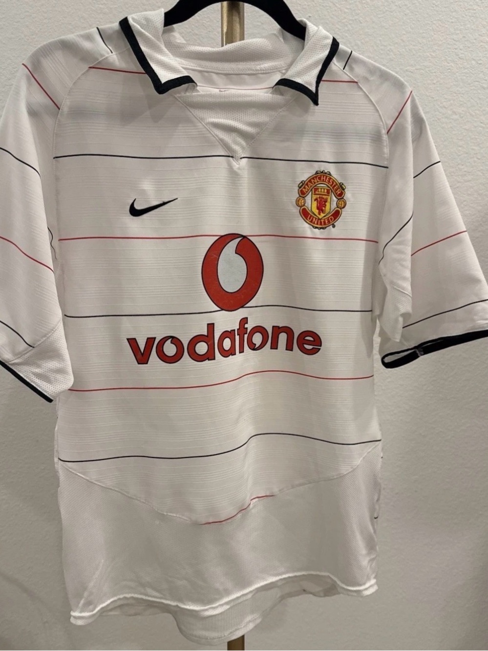 Nike Manchester United Vodafone Away Soccer Jersey White 03-05 VTG Men’s Sz S